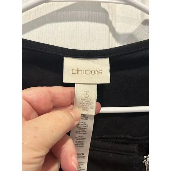 Chico's Lace Mixed Media Moto Jacket Size Chico’s 3 Size 16 XLarge Black Stretch - Picture 4 of 8